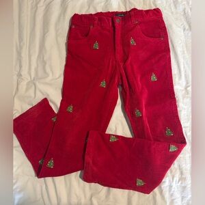 Boys size 12 Christmas red corduroy with Christmas tree embroidery